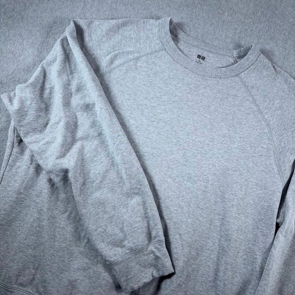 Uniqlo Sweatshirt Mens XXL Gray Solid Raglan Sleeve Crew Neck Pullover